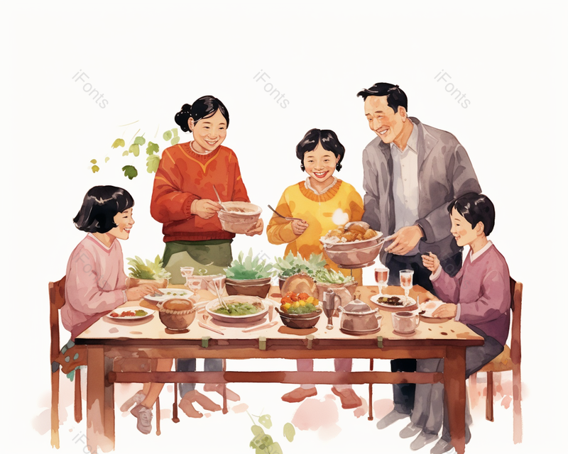 一家人吃饭水彩插画,插画/手绘图,插画/手绘图库,插画/手绘图下载,插画/手绘